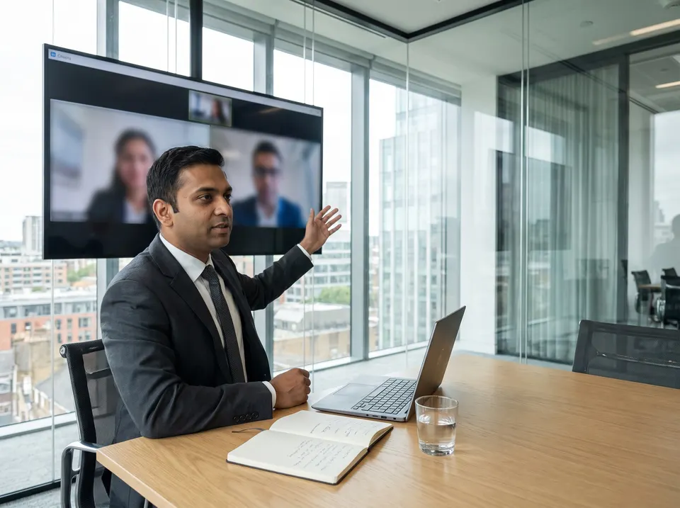 A Nasrec account manager reviewing a client's staffing requirement on a video call
