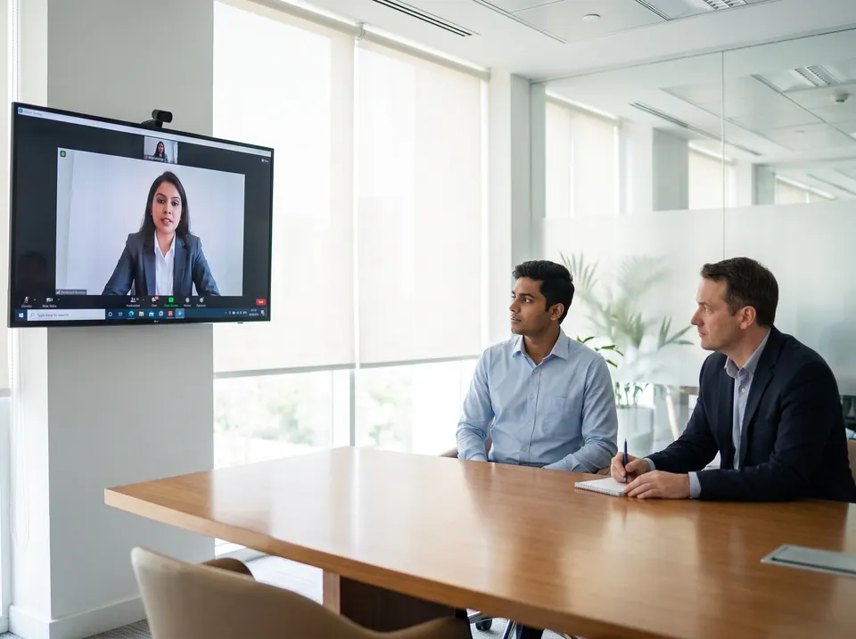 An employer interviewing a candidate over video and choosing who joins the team