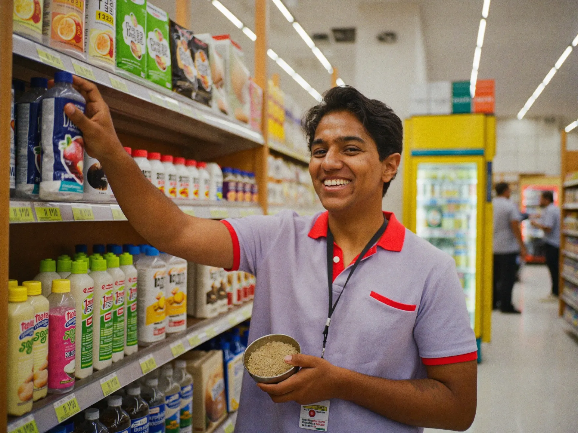 An Indian sales associate helping a customer in a bright retail store
